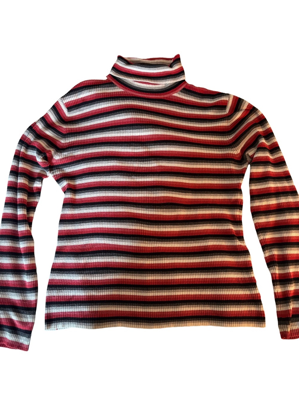 Striped Turtleneck Sweater - Red/Black/White